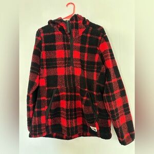 The North Face Women's Campshire 2.0 Sherpa Hoodie Red Black Plaid 1/2 Zip us L
